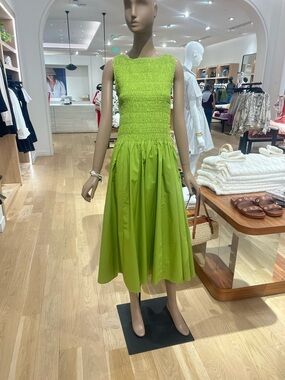 Madewell Lime Green Smocked Bodice Midi Dress